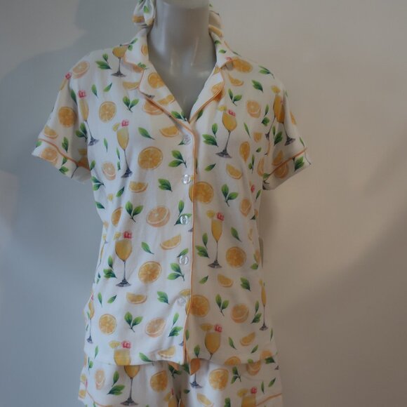 NWT Womens P.J. Salvage (Item- 67) White Yellow 3Pc Mimosa Me Pajama Short Set M - Picture 4 of 14